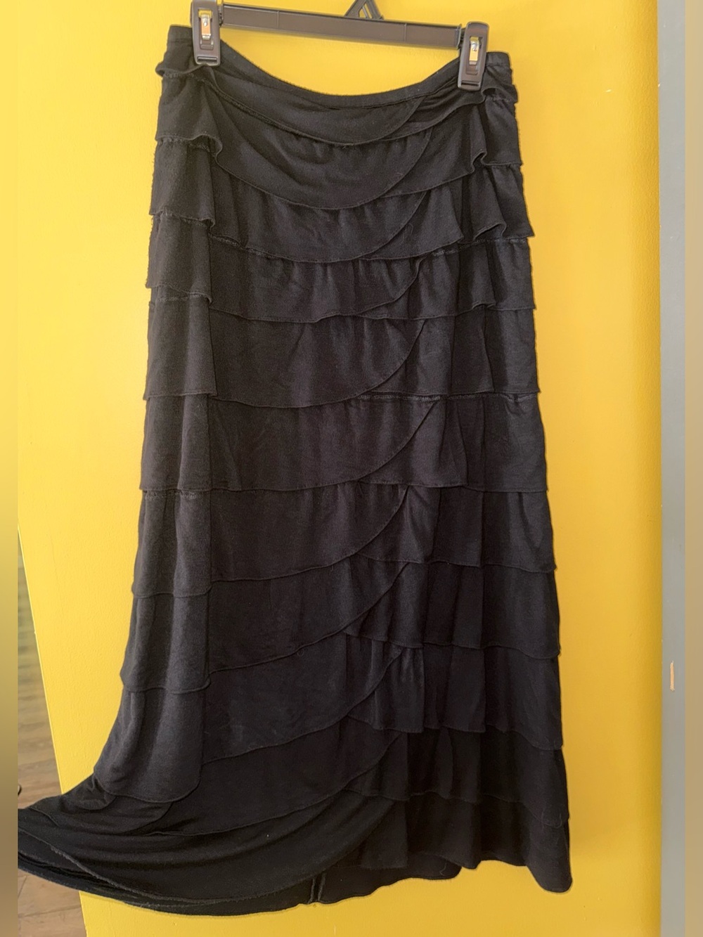 Black Layered Ruffle Maxi Skirt